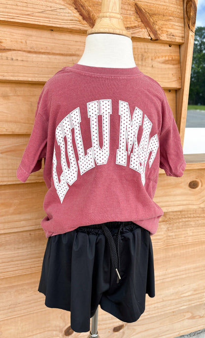 Youth Lulu Mac Crimson Polka Dot Comfort Colors T-Shirt