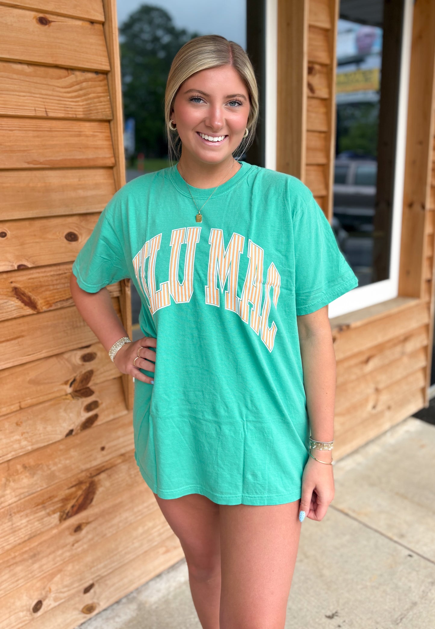 Lulu Mac Stripe ADULT CREAM SICKLE SKY/ISLAND GREEN COMFORT COLORS TEE