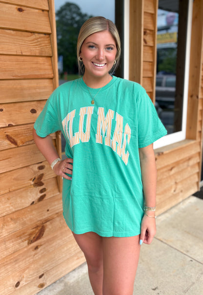 Lulu Mac Stripe ADULT CREAM SICKLE SKY/ISLAND GREEN COMFORT COLORS TEE