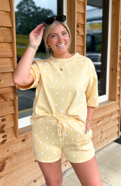 Polka Dot Heavy Scuba Top and Shorts Set: LT YELLOW/WHITE