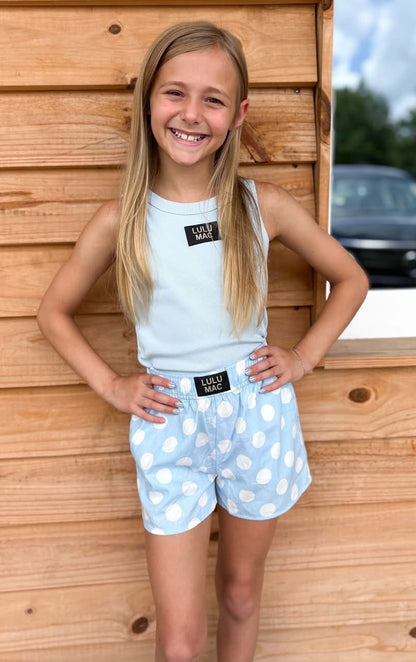 Lulu Mac Light Blue Polka Dot KIDS SHORTS