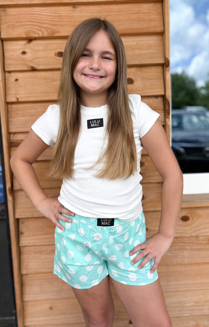 Lulu Mac Mint Polka Dot KIDS SHORTS
