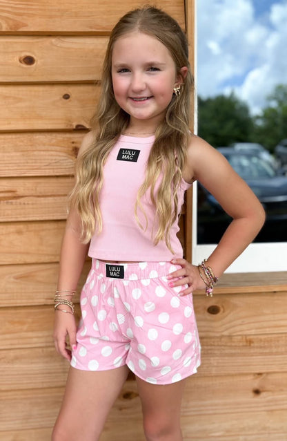 Lulu Mac Light Pink Polka Dot KIDS SHORTS
