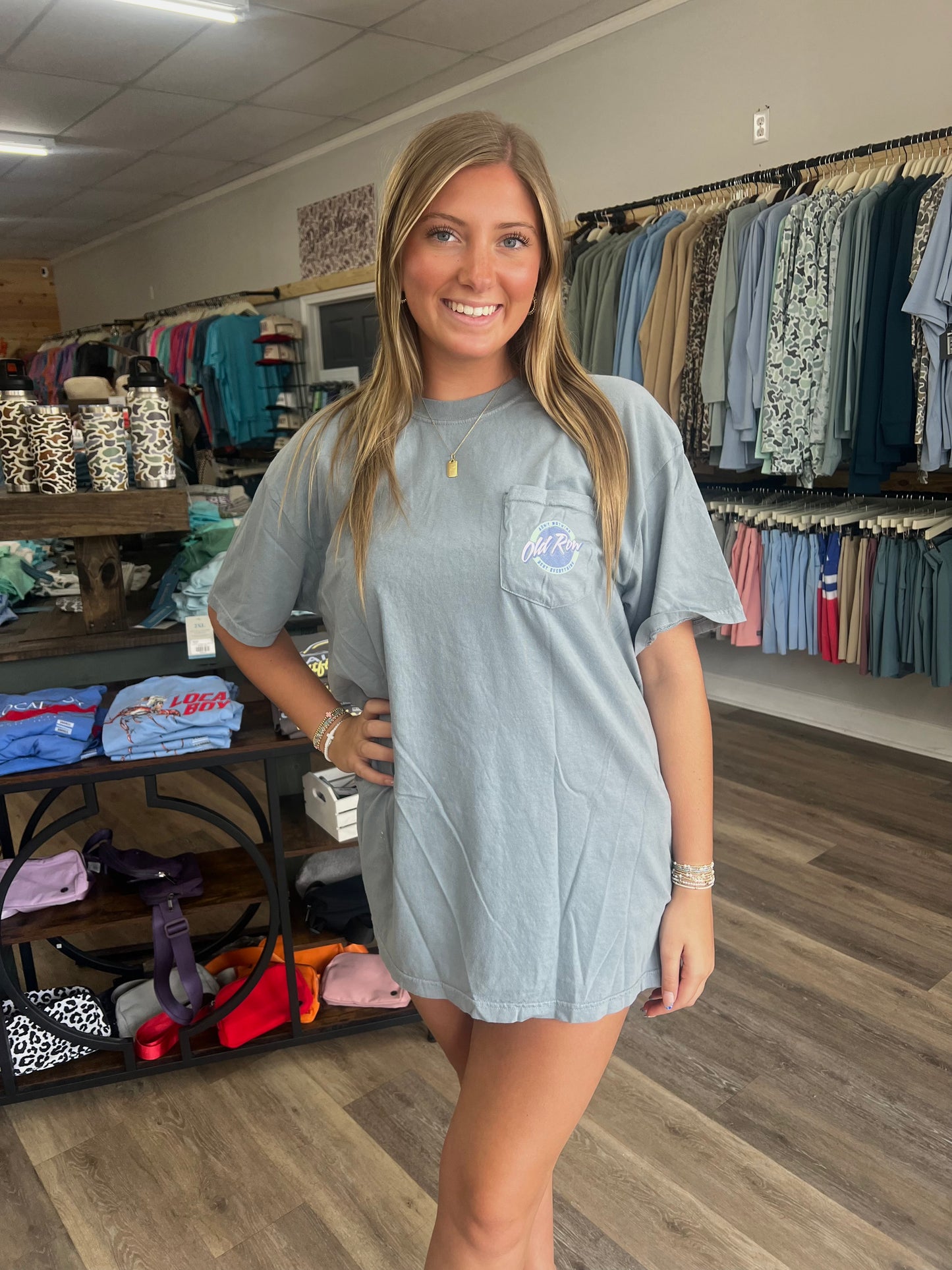 Old Row Original Logo Pocket Tee - Grey/Mint