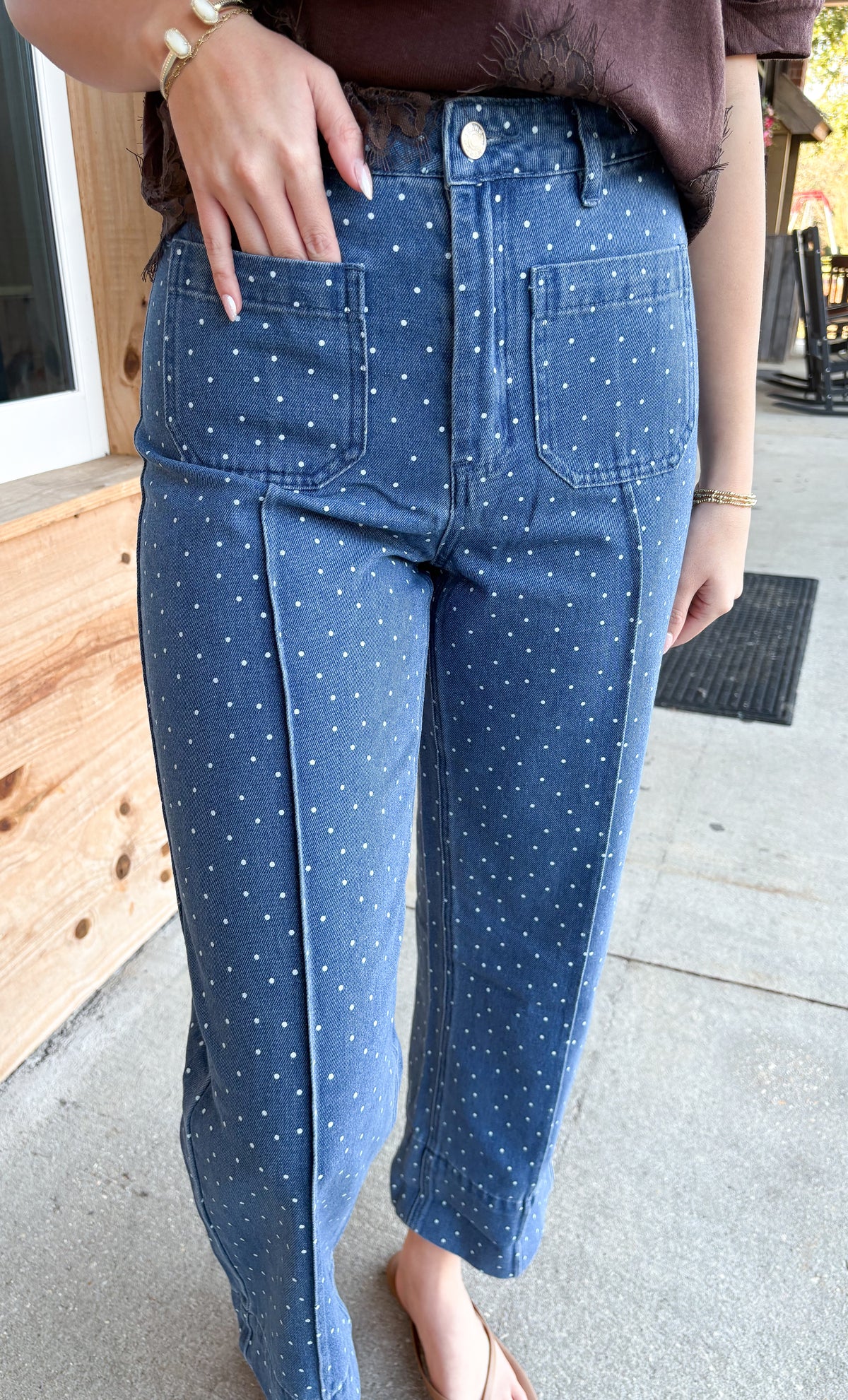 Polka Dot Wide Leg Pant - Denim