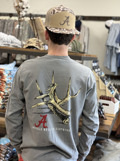 Speckle Bellies Long Sleeve Deer Antler T-shirt - Grey