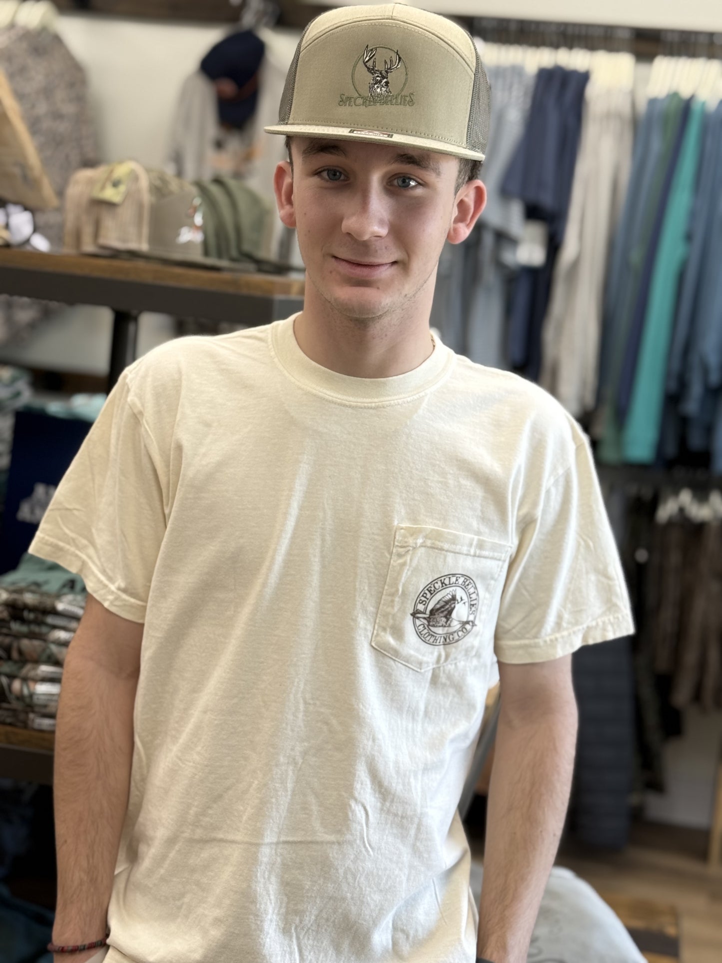 Speckle Bellies - Camo Arch Logo Pocket Tee Ivory