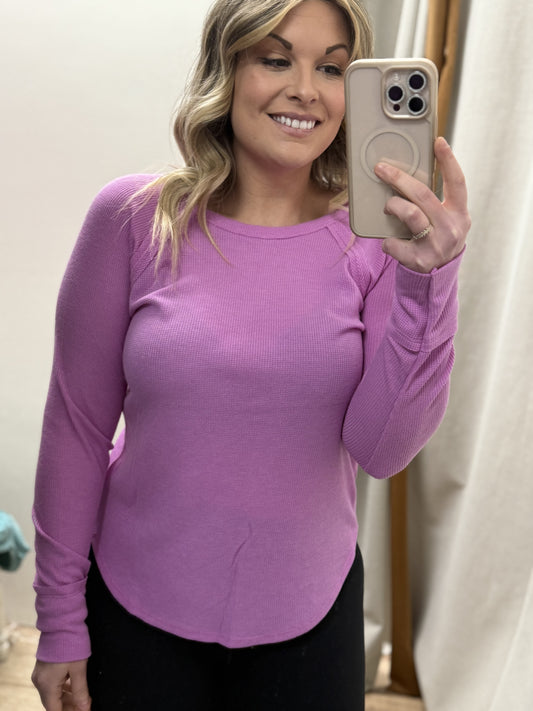 MELAGE BABY WAFFLE LONG SLEEVE TOP - Bright Mauve - JT- 7537G7