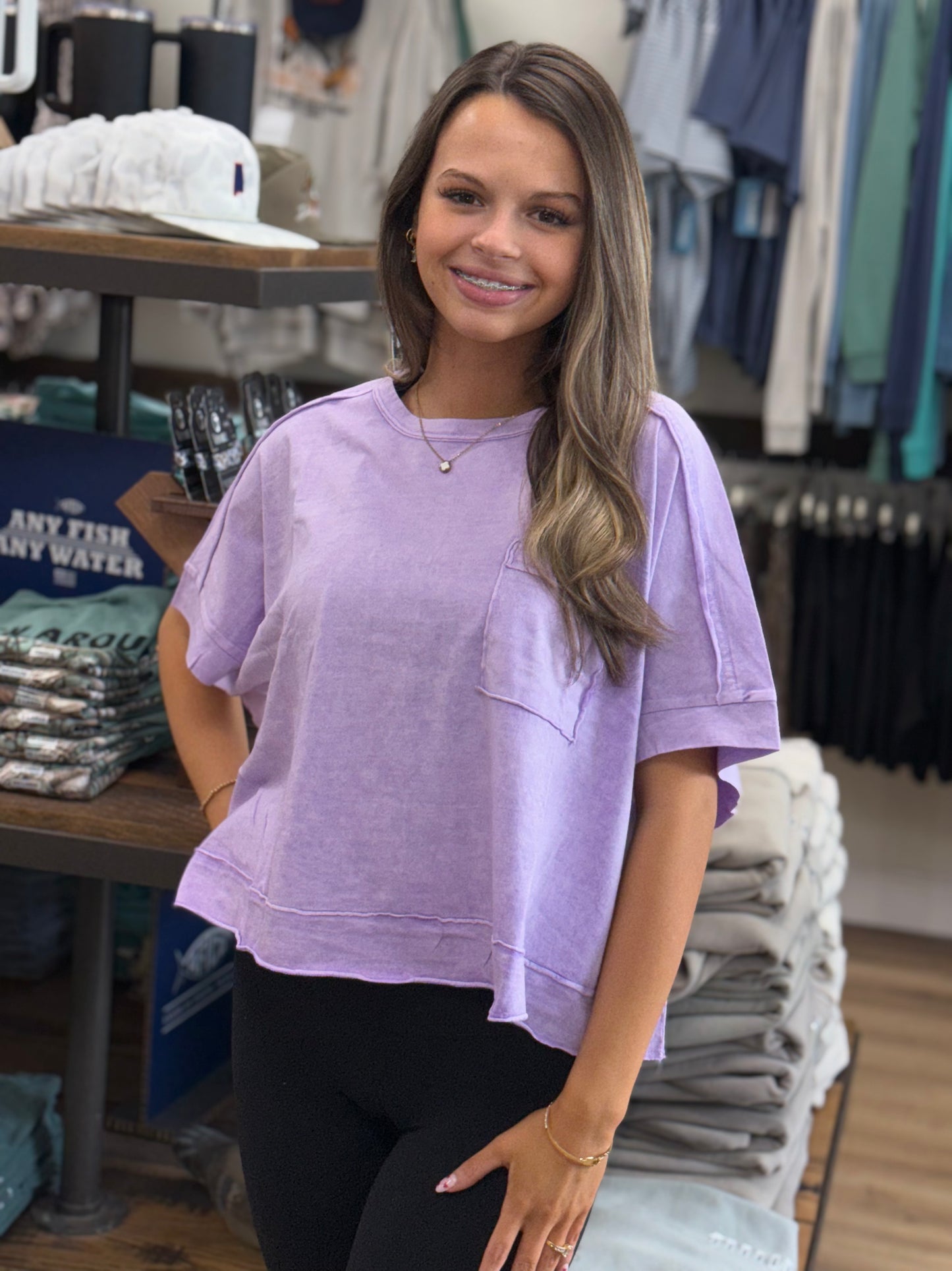 Halo Snow Washed Oversized Crop Box Tee - Violet - CTW- 3390A5