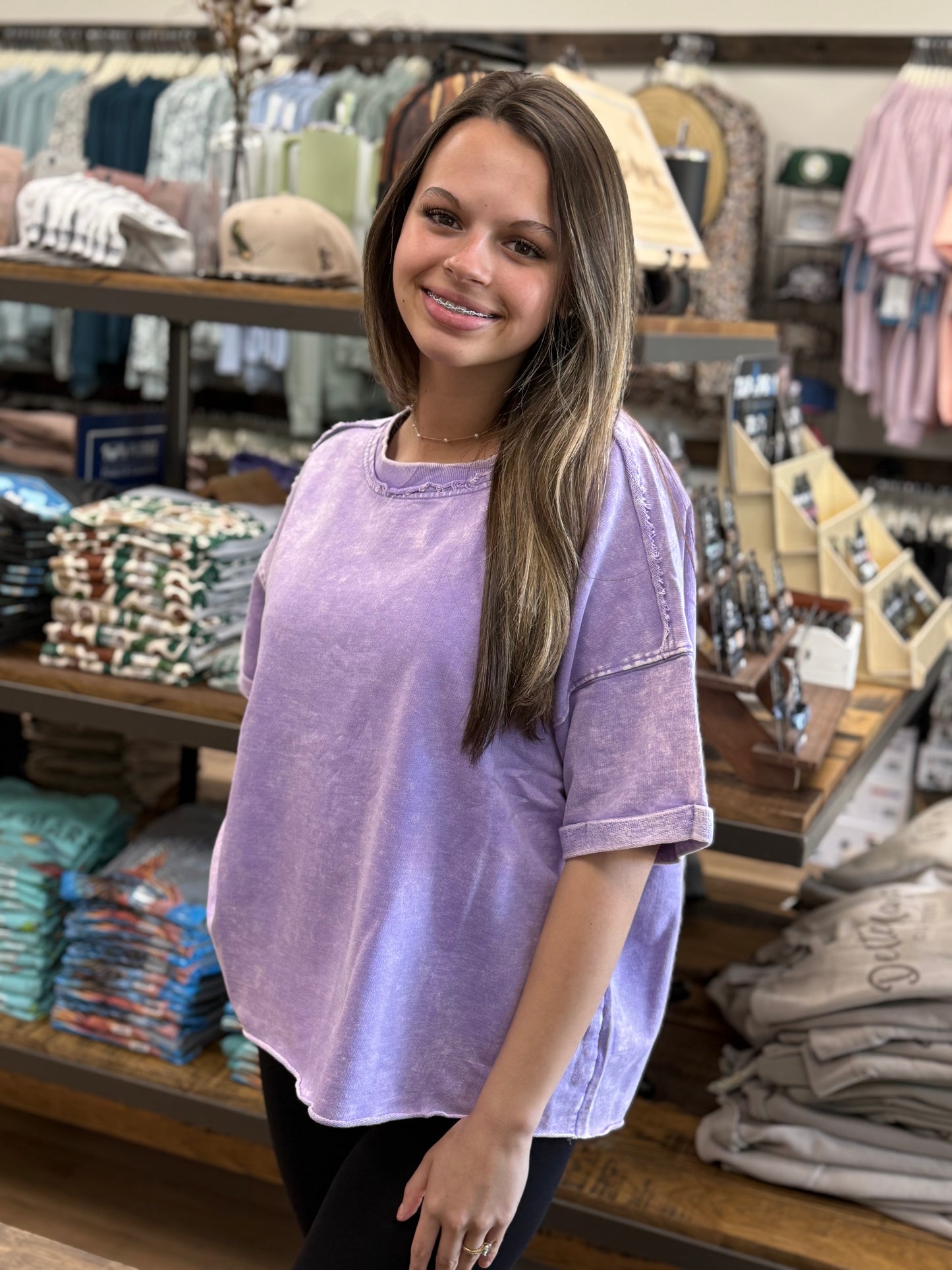 French Terry Acid Washed Tee Shirts - Lavender - TTW - 5314A