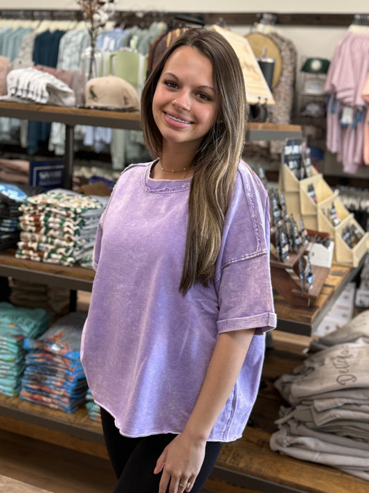 French Terry Acid Washed Tee Shirts - Lavender - TTW - 5314A