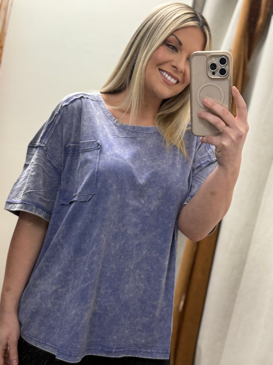 Plus Size Acid Washed Round Neck T-shirts - Marlin - CTW-3402X5