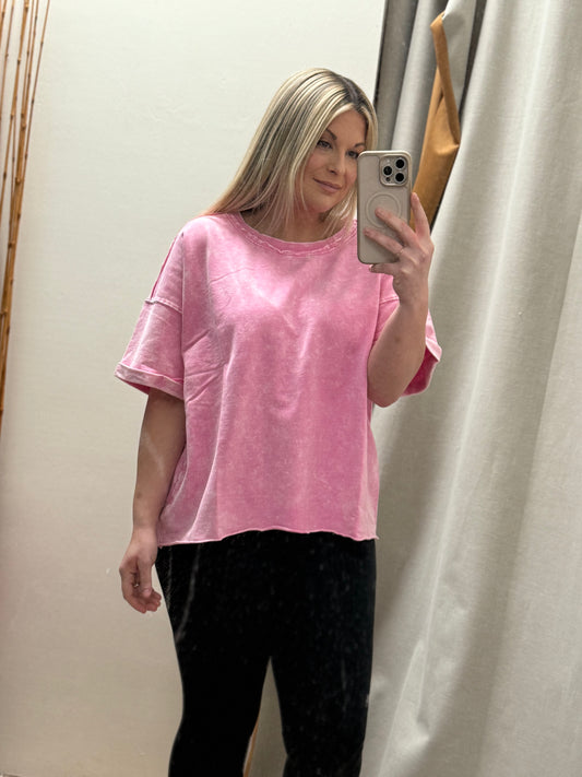French Terry Acid Washed Tee Shirts - Candy Pink - TTW - 5314A