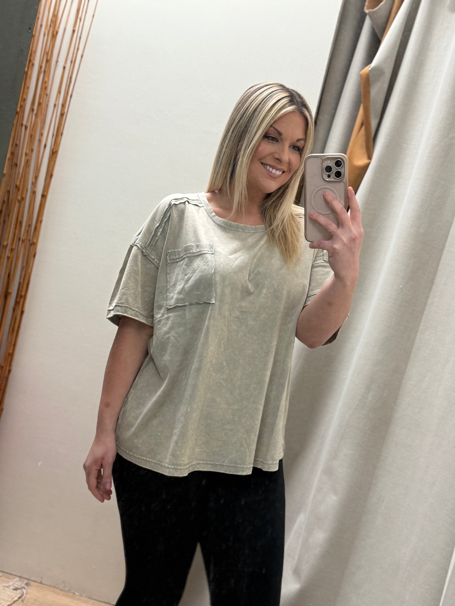 Plus Size Acid Washed Round Neck T-shirts - Sleet - CTW-3402X5