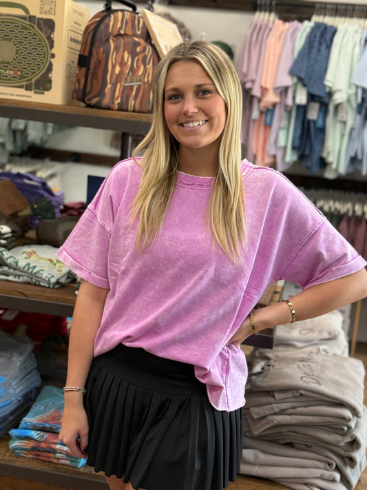 French Terry Acid Washed Tee Shirts - Bright Mauve - TTW - 5314A