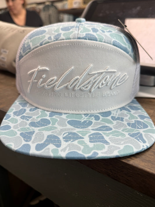 Fieldstone 7 Panel Blue Backwoods Script Hat - RH-189