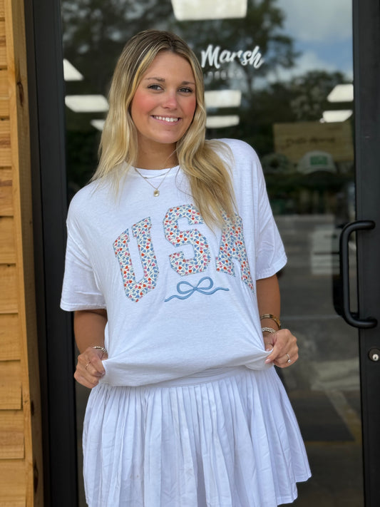 Floral USA Patriotic 4th of July Short Sleeve\