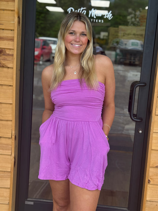 DOUBLE LAYERED STRAPLESS TUBE TOP ROMPER - Bright Mauve