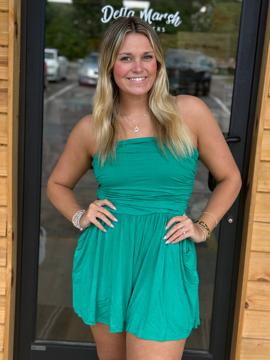 DOUBLE LAYERED STRAPLESS TUBE TOP ROMPER - K Green
