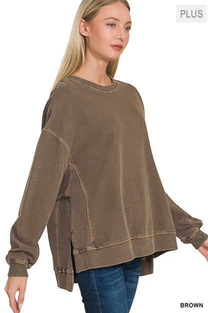Plus f/terry pigment dye & enzyme washing pullover - Brown TTW-5388X5