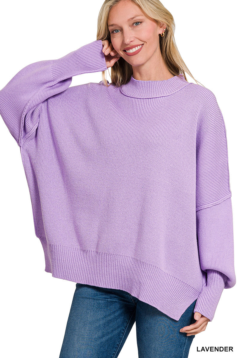 Side Slit Oversized Sweater - Lavender