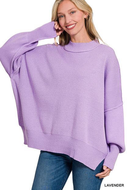 Side Slit Oversized Sweater - Lavender