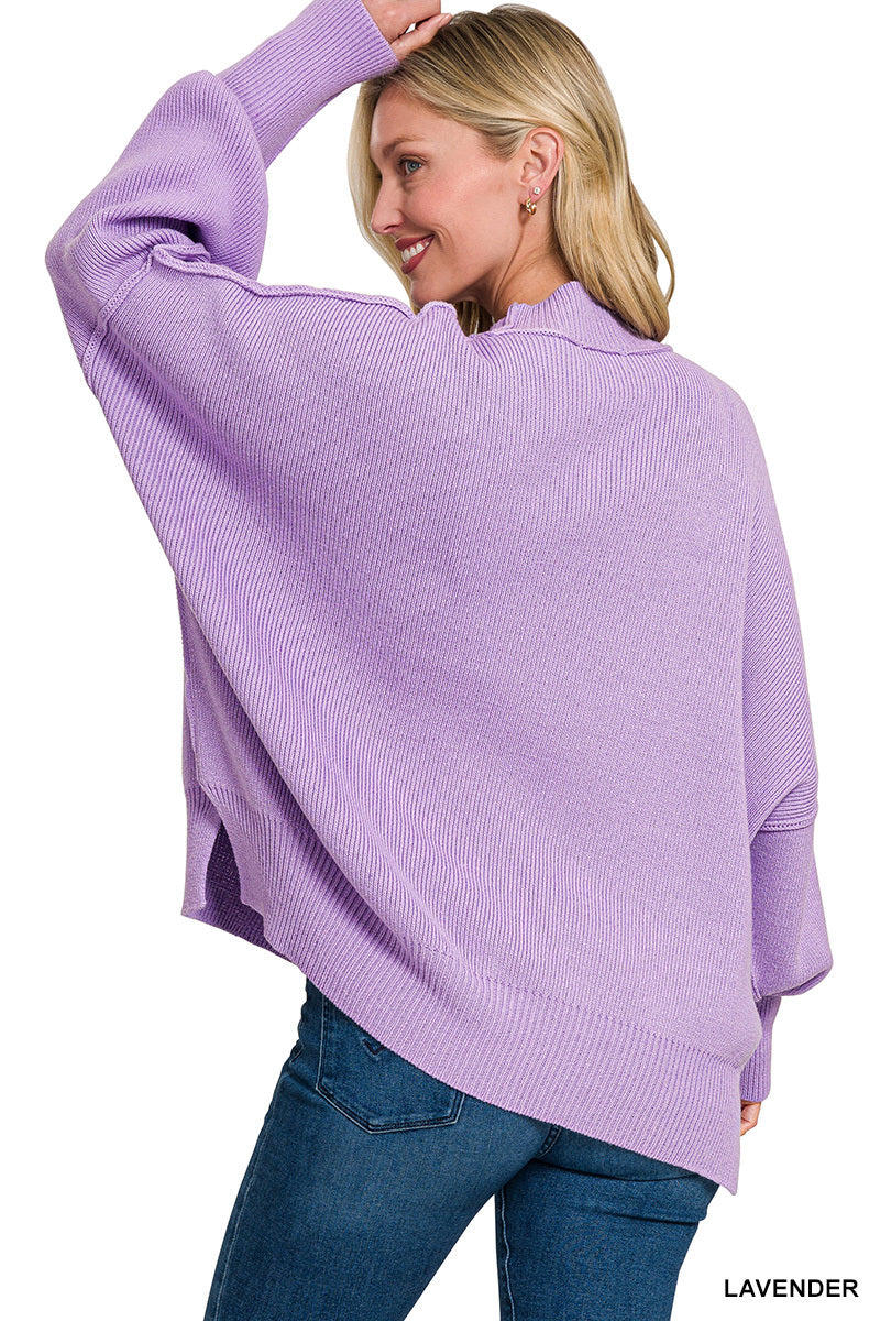 Side Slit Oversized Sweater - Lavender