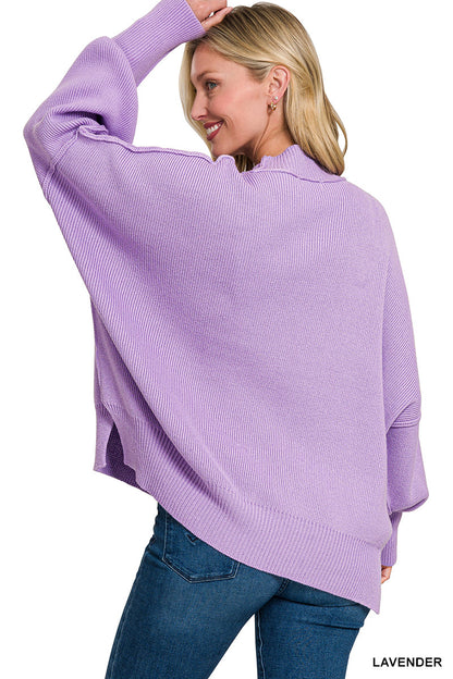 Side Slit Oversized Sweater - Lavender