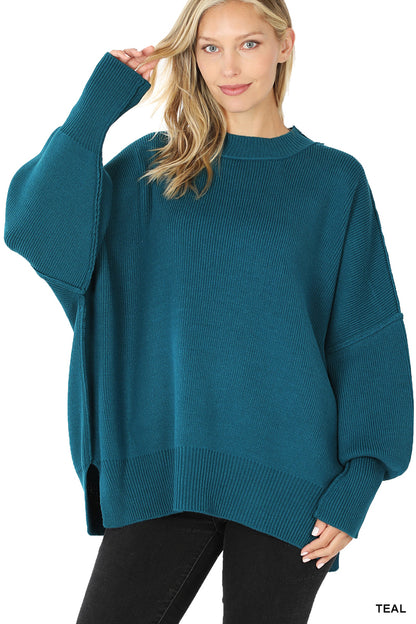 Side Slit Oversized Sweater - Teal