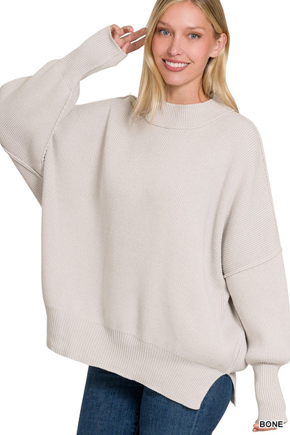 Side Slit Oversized Sweater - Bone
