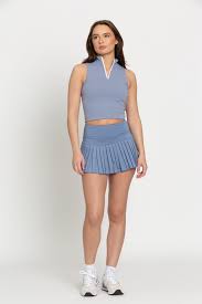 Gold Hinge - Dusty Blue Pleated Tennis Skirt