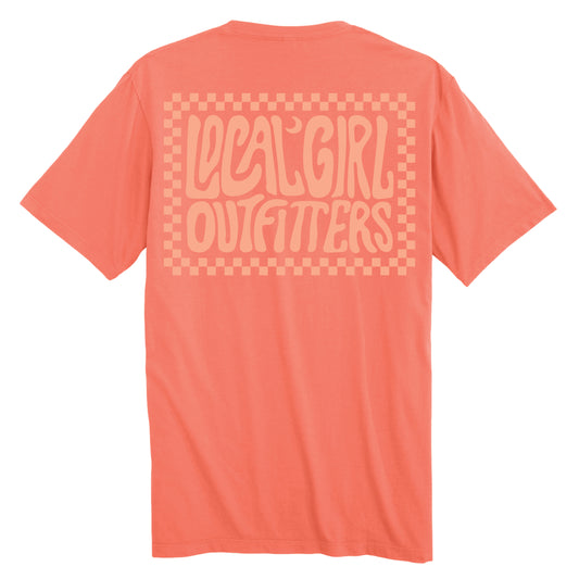 Youth Local Girl Checkered Charm SS Tee - Bright Salmon