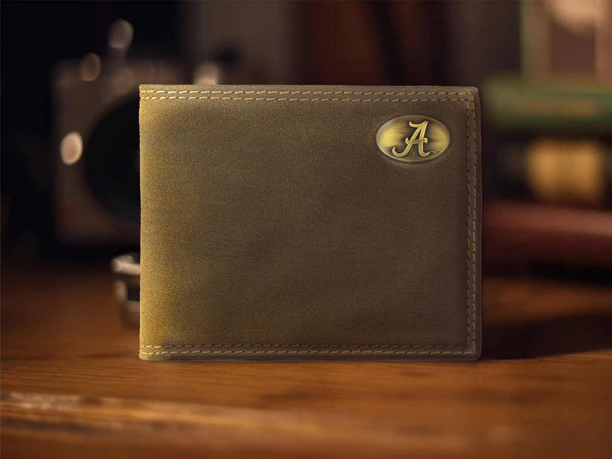 Alabama Crimson Tide Vintage Tan Leather Bifold Wallet