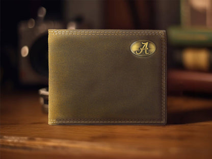 Alabama Crimson Tide Vintage Tan Leather Bifold Wallet