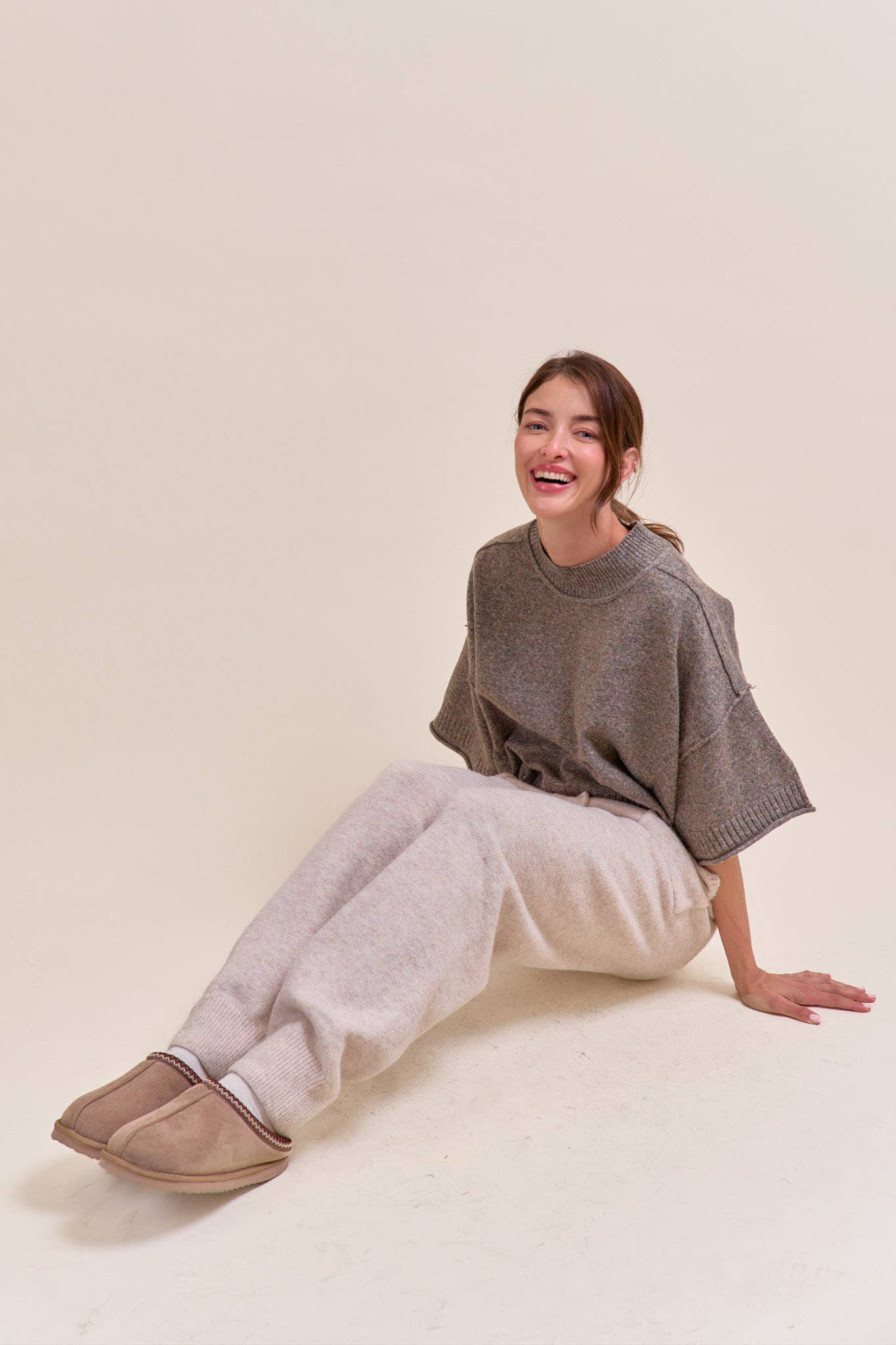 MARLED KNIT MOCK NECK SHORT SLEEVE SWEATER MSW11178: Red