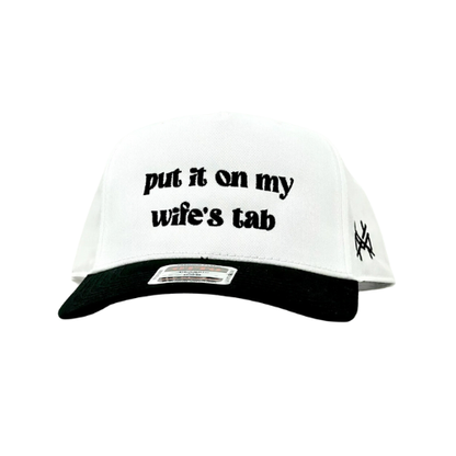 MHC Put It On My Wife's Tab Trucker Hat: White Yupoong