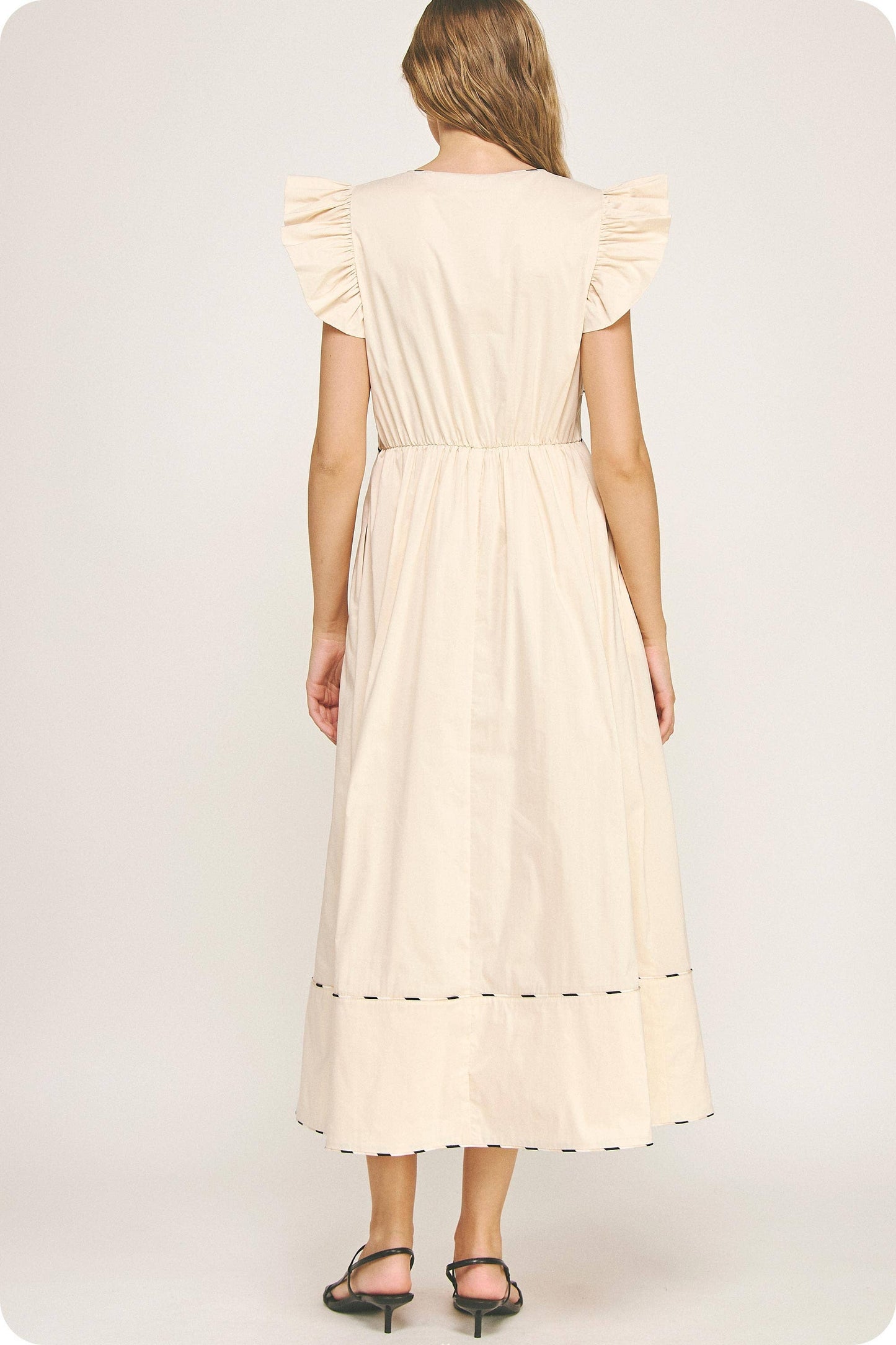 Contrast Multi Color Piping Midi Dress: Chambray