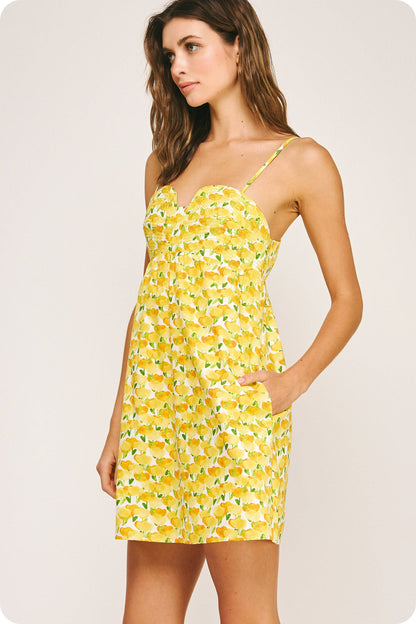 Top Stitch Bustier Floral Print Mini Dress: Peach Multi