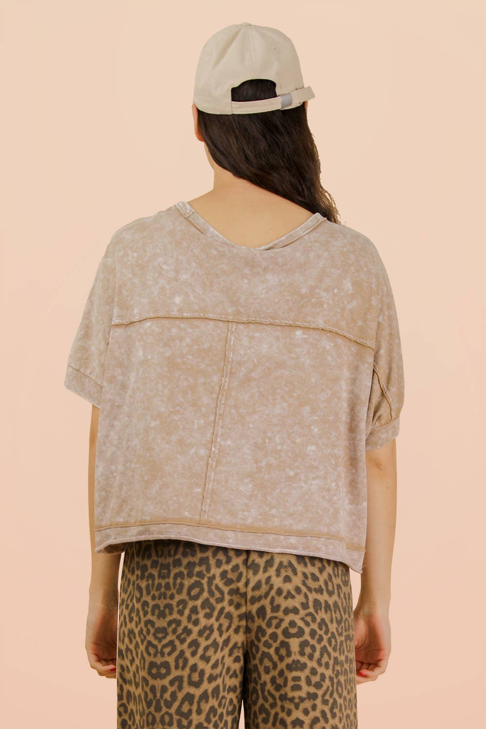 NT11429-Mineral Washed Oversized Crop Comfy Knit Top: BLUE