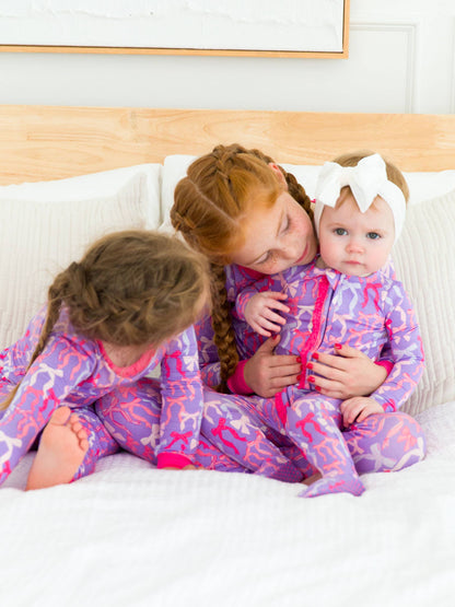 SoftSnooze™ Baby Girls Bamboo Viscose Rosy Ribbons Footed Ruffle One Piece Pajama
: Purple