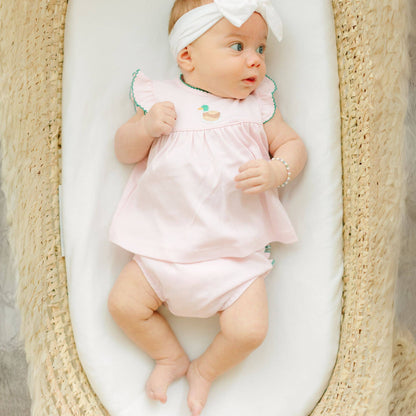 Mini Mallard Embroidered Diaper Cover Set - Pink