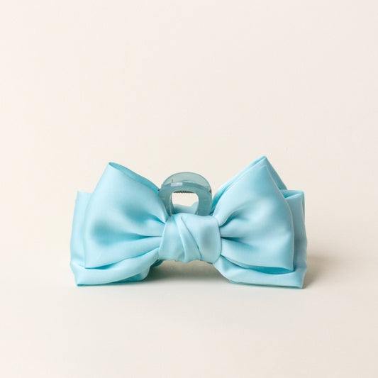 Satin Bow Claw Clip-Aqua