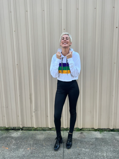 White Chest Stripe Junior/Misses Pullover Crop Hoodie