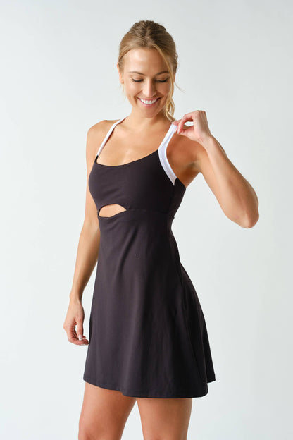 Sculpted Cutout Exercise Dress: Black