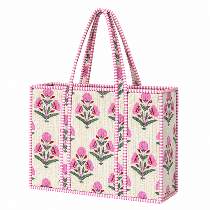 Light Pink Floral Quilted Bag Print: Large