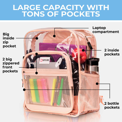 Clear Backpack For School XL | Top YKK® Zip | Beige Rhino: Beige Rhino