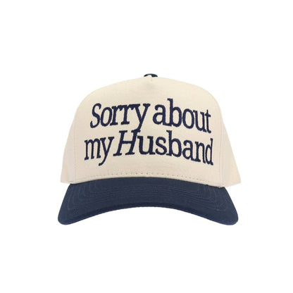 Sorry About my Husband Embroidered Trucker Hat: Black