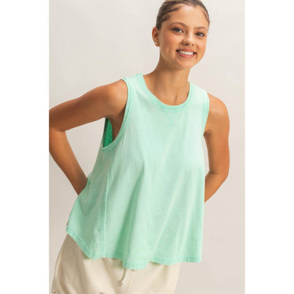 Raw Edge Details Sleeveless Washed Top: MINT
