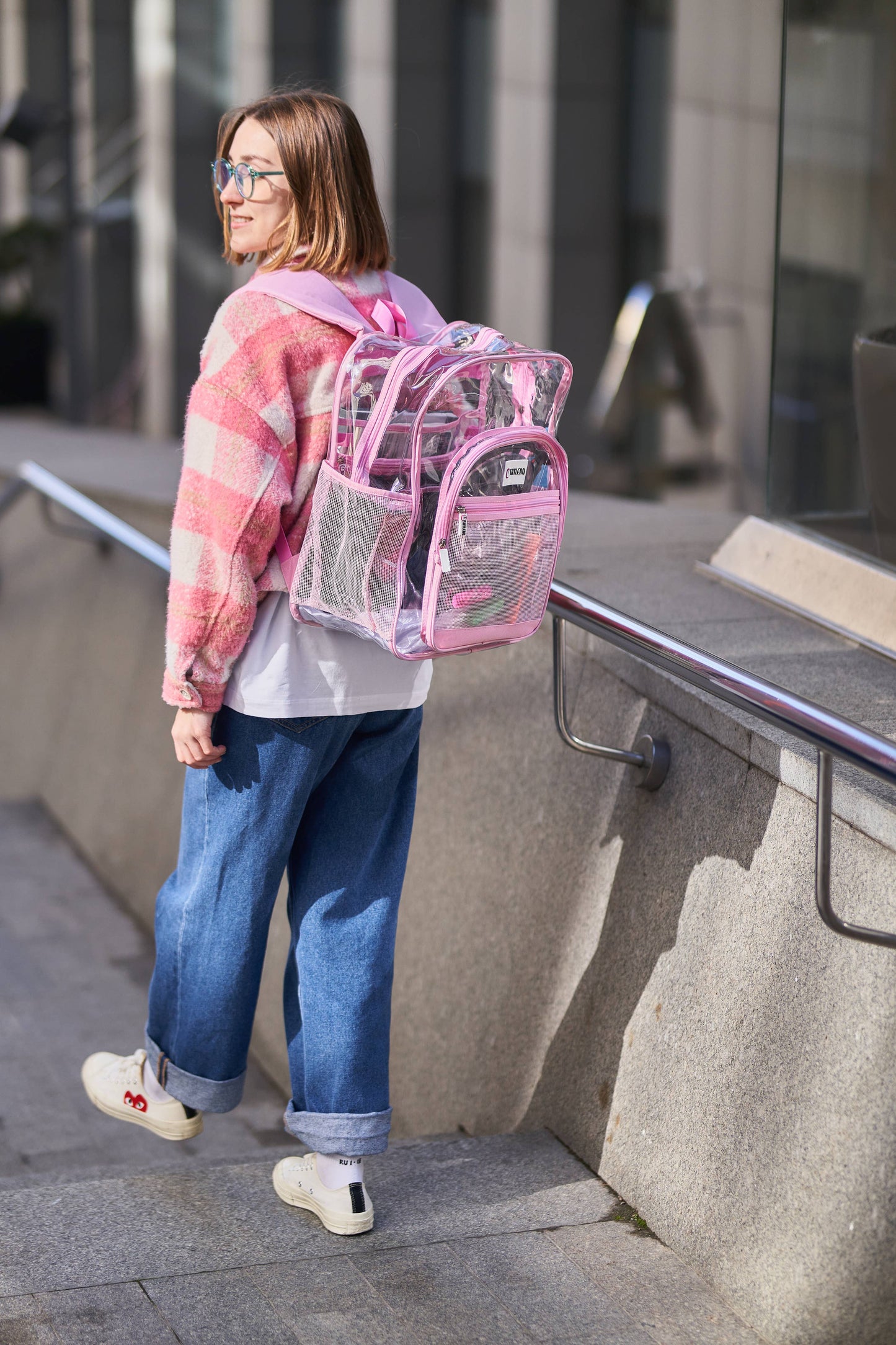 Clear Backpack For School XL | Top YKK® Zip | Pink Rhino: Pink Rhino