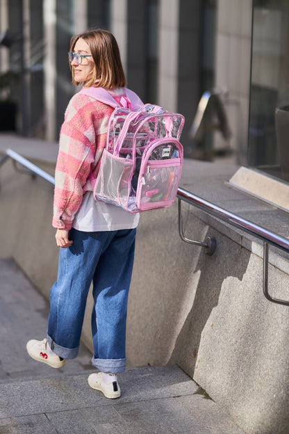 Clear Backpack For School XL | Top YKK® Zip | Pink Rhino: Pink Rhino